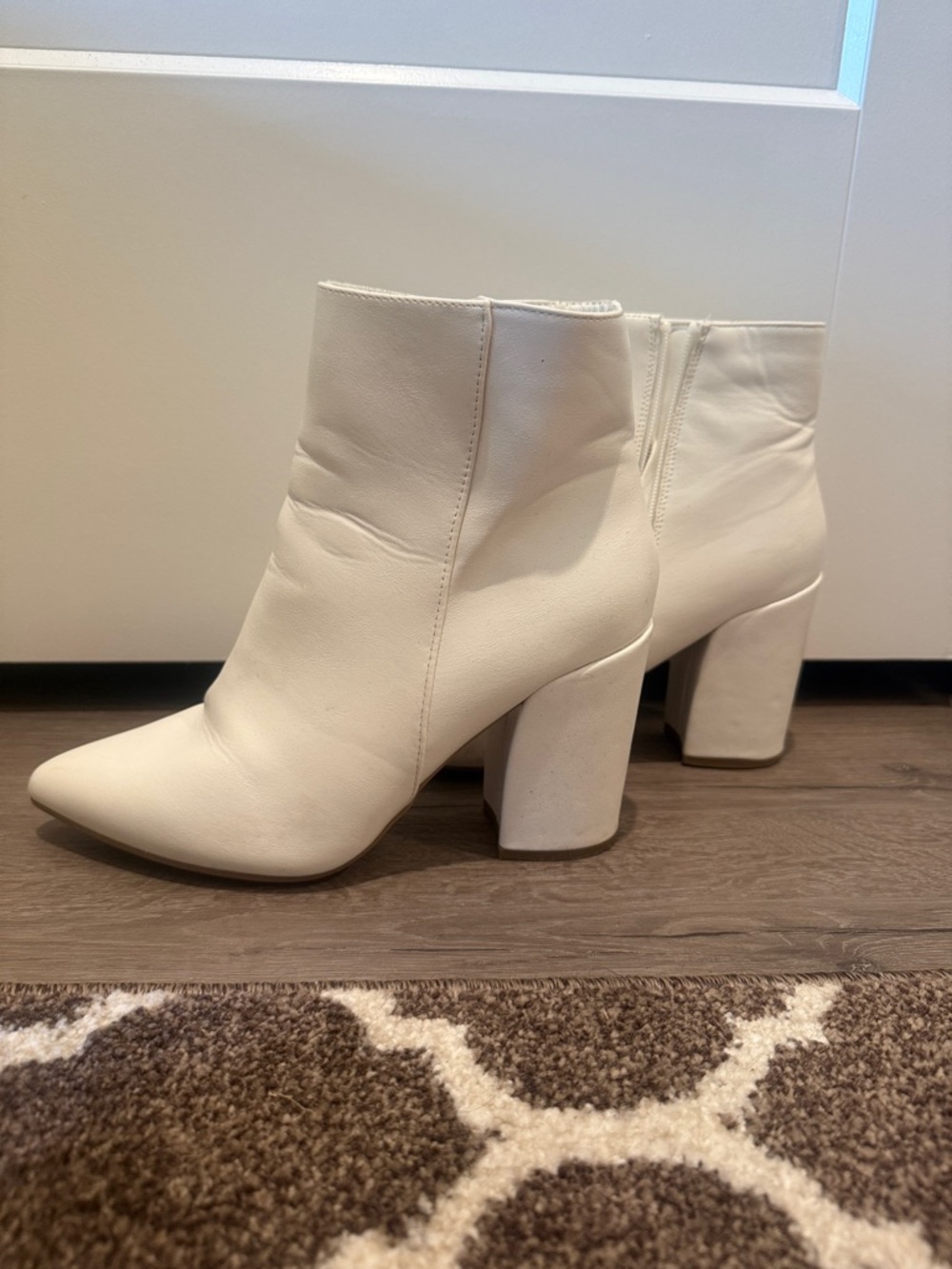 Sugar White Pointed Toe Block Heel Ankle Boots